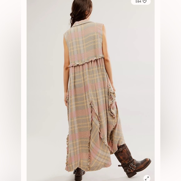 Free People Kirby Plaid Ruffles Boxy Relaxed Fit Maxi Dress - Picture 2 of 7